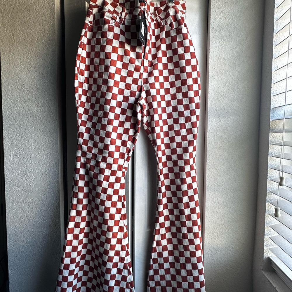Checkered Flare & Wide Leg Jeans